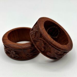 Carved Wooden Napkin Rings - Set of 2